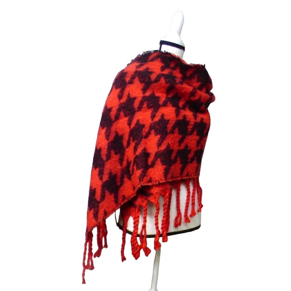 DKNY Oversized Houndstooth Scarf, Red/Black, 17”x72”